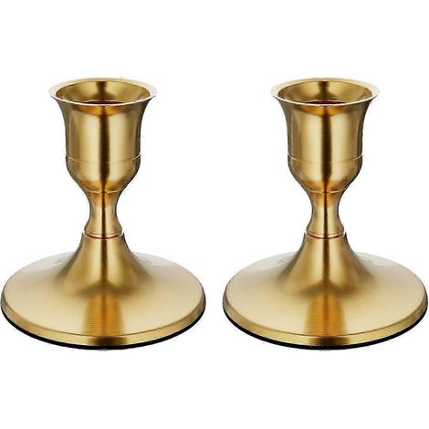 Ensemble de 2 bougeoirs coniques en laiton doré, bougeoirs vintage en métal pour centre de table ou décoration de cheminée lors d'une réception de mariage. (1/5)