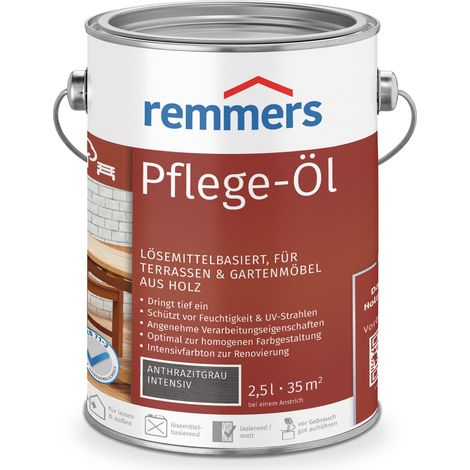 Remmers Pflege-Öl anthrazitgrau intensiv, 2,5 Liter, Holzöl für Holz innen und außen, wasserabweisend, wetterfest, für Gartenmöbel und Holzterrassen geeignet
