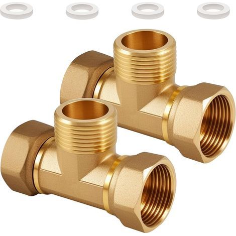 Lot de 2 raccords en T en laiton - 1" - Raccord en T en laiton - 1" - IGxAGxIG - Raccord d'eau DN25 - Raccord en T à 3 voies - Pour climatisation, climatisation, plomberie (1/5)