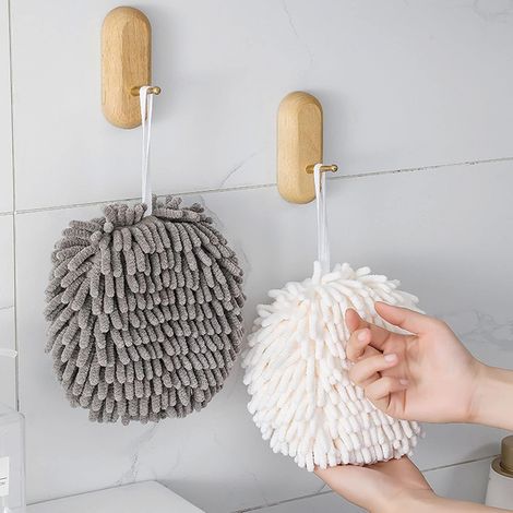 Toallas absorbentes de mano y baño (2 piezas) - Toallas de cocina de felpa - Toallas colgantes de secado rápido (blanco y gris) (1/5)