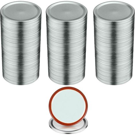 100 lids for preserving jars – 70 mm adjustable opening, metal with sealing ring, silver-colored design