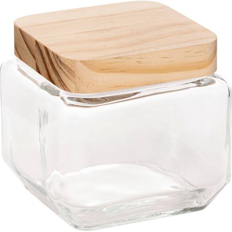 Vaso quadrato in vetro con coperchio in pino pin 0,85l - 5five