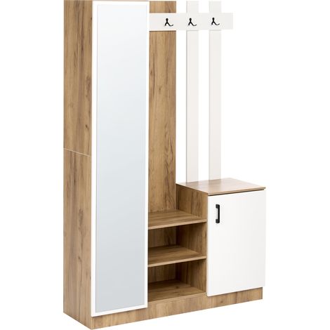 Mueble para entrada con espejo zapatero armario y perchero de MDF marrón claro y blanco Bellingen