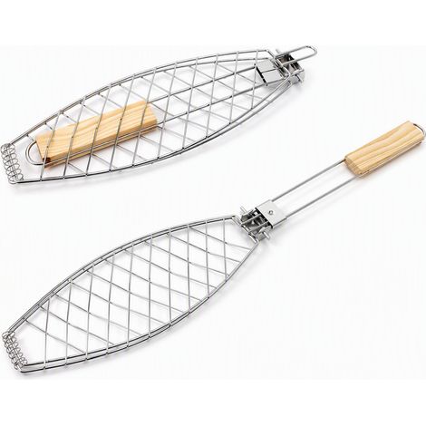 Grille de cuisson pliable pour poisson — pince-rôtissoire en acier inoxydable pour barbecue et camping (1/5)