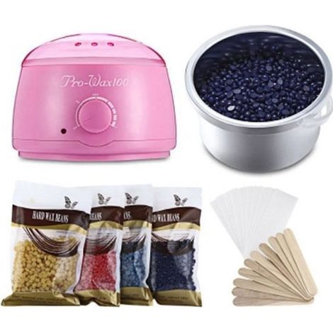 KLVGTIFS PUChauffe-cire Kit Professionnel 500ml, Réchauffeur de Cire pour Épilation à la cire, 4 paquets de haricots durs 10PcsSpatules de