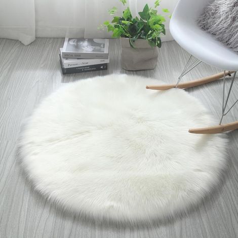 Nordique en peluche rond tapis lavable Simple ordinateur chaise Imitation tapis de sol chambre chevet canapé couverture 4040cm blanc