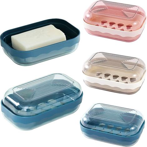 Scatola di sapone in plastica, 3 pezzi Portasapone da viaggio portatile Portasapone con coperchio Portasapone in plastica impermeabile per bagno, viaggio, campeggio (bianco sporco, rosa, blu scuro)