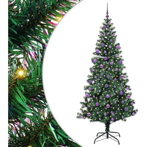 Sapin de Noël  Arbre de Noël artificiel pré-éclairé Vert 210 cm PVC et métal (1/5)