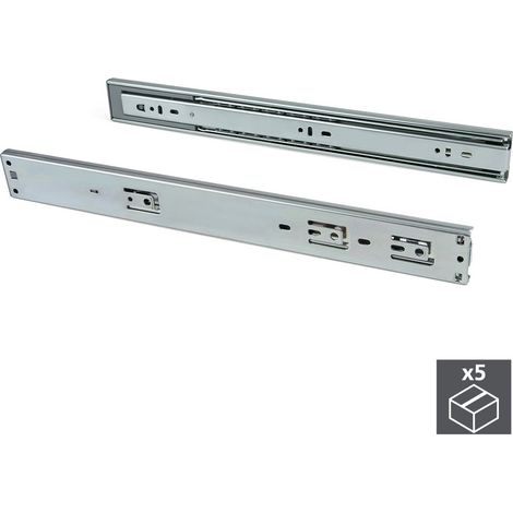 Emuca – Coulisses à billes pour tiroirs – Sortie totale avec fermeture amortie – Charge maximale 45 kg – Lot de 5 – Acier zingué 400 mm