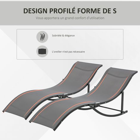 Outsunny – Bain de soleil pliable en aluminium – Lot de 2 – Textilène haute densité 560 g/m² – Dimensions 165x61x63 cm – Charge max 120 kg – Anthracite
