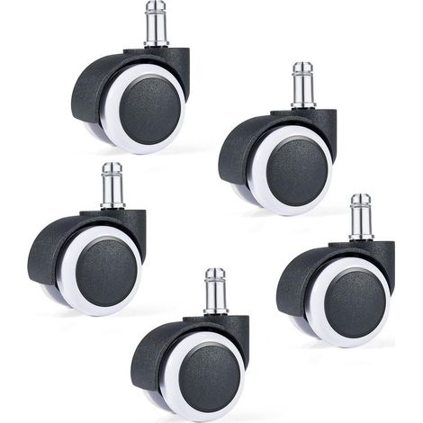Ruedas para silla de oficina, juego de 5, ruedas de repuesto, 11/50 mm, base de asiento silenciosa para suelos duros, blancas (1/5)