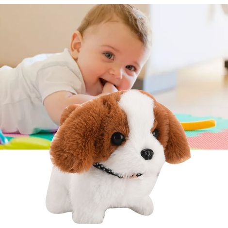 Chiot en peluche électrique, fonctionnant sur piles, qui marche, remue la queue et aboie, Saint-Bernard marron (18 x 14,5 x 13,5 cm) (1/5)