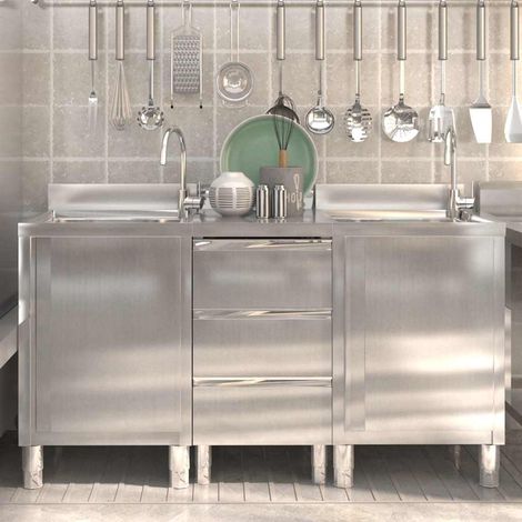 vidaXL Armarios de cocina comerciales 3 piezas de acero inoxidable (1/4)