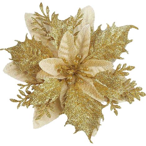 Fleur Artificielle - Diamètre 14 cm - En Plastique et Soie avec Paillettes - Décoration de Fête, Arbre de Noël, Guirlande, Fenêtre, Centre de Table - Lot de 20 (1/3)