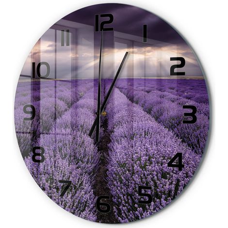 Horloge Murale Ronde Déco Salon Verre Trempé Silencieuse Design Contemporain Champ de lavande fi 60 cm (1/5)