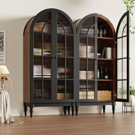 Juego de 2 armarios altos con puertas de cristal, 152 x 38,5 x 165 cm, negro DESVIAE (1/5)