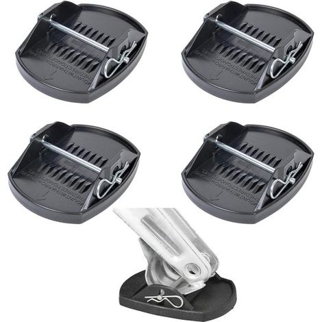 Pieds stabilisateurs avec goupille métallique - Pieds stabilisateurs pour caravane - Plaque de base pour caravane - Plastique - Noir - Lot de 4 (1/5)