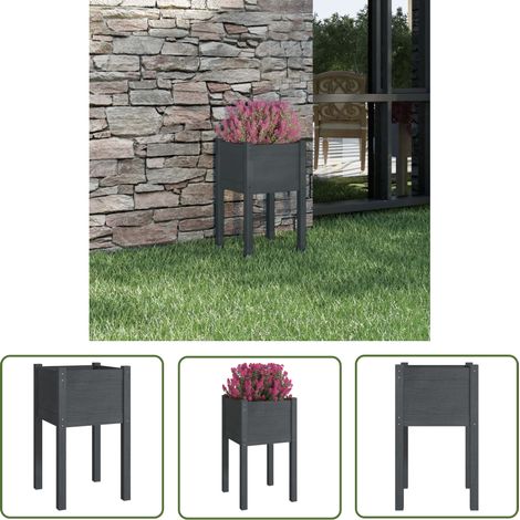 The Living Store Jardinière d'extérieur Gris 40x40x70 cm Bois de pin massif - Jardiniered'extérieure - Pot De Fleurs - Bac À Fleurs - Bois De Pin - Lit Surélevé (1/5)