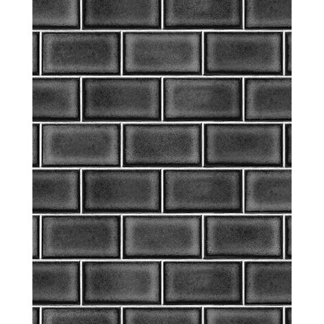 Grafik Tapete Profhome BA220108-DI heißgeprägte Vliestapete geprägt mit geometrischen Formen glänzend schwarz grau 5,33 m2