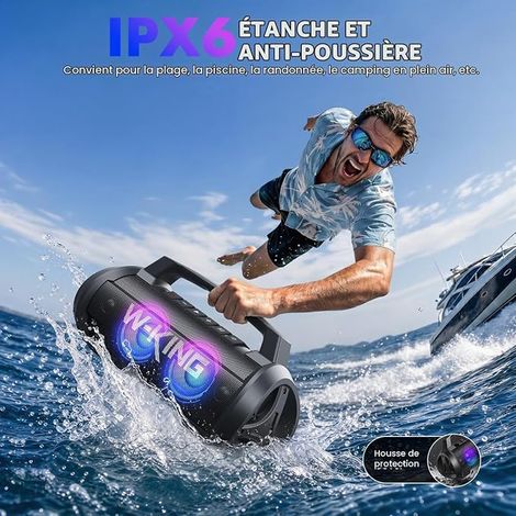 Enceinte Bluetooth Portable 120W, Enceinte sans fil étanche avec 4 Haut-Parleurs et 70W Graves, 42H, Lumières RVB, EQ, DSP, BT5.4, 110dB Enceinte Nomade pour Extérieur/Plage/Fête