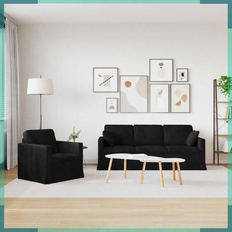 Canapé - 3407601 - 2 pièces - Velours noir - 198 x 78 x 80 cm (1/5)