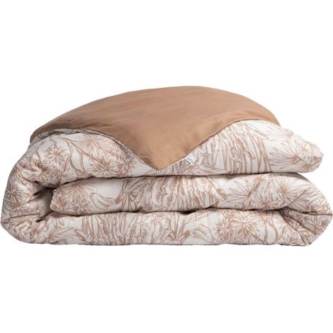 Housse de Couette 140x200cm coton imprimé feuillage blanc et sable - JAVEN