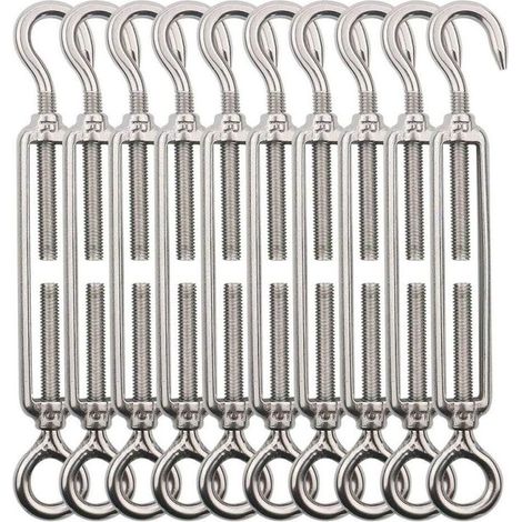 10pcs Tendeur Cable INOX Fil de M5 Tendeur Crochet et Oeil, Tendeurs de Filin Acier INOX, Tendeurs Cable en Acier Inoxydable 304, pour Suspendre Exterieur,Garde Corps,Plantes Grimpante (1/4)