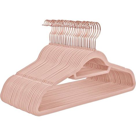 Cintres en velours antidérapants (30 pièces) avec crochets pivotants, couleur rose gold, pour manteaux, robes et pantalons (1/3)