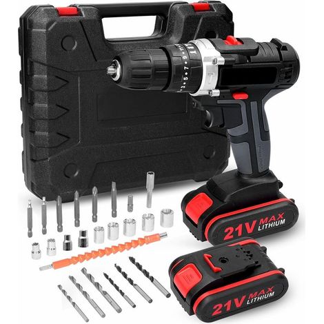 21V Cordless Drill Driver, Screwdriver with 2 Batteries, 30Nm Impact Torque, 25+3 Torque Settings, Accessories, 2 Speeds, LED Light, for DIY (1/5)