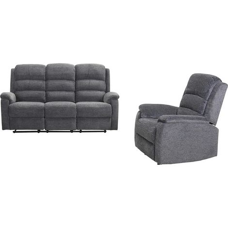 Canapé 3 places et fauteuil relax électrique en tissu gris NEVERS (1/5)