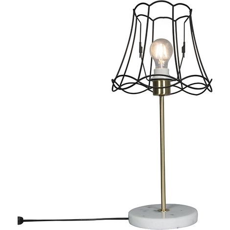 Retro Tischlampe Messing mit Frame-Lampenschirm Granny schwarz 25 cm - Kaso