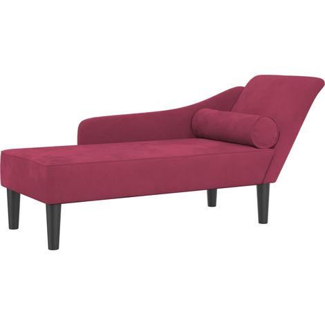 Méridienne chaise longue pour intérieur avec coussins en tissu velours rouge bordeaux DEC026098