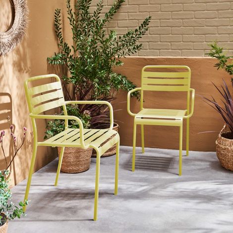 Lot de 2 fauteuils de jardin acier. 2 places. jaune. Amelia. L50.4 X P53 X H79.5cm