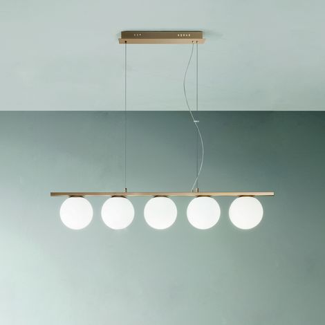 Lampada a sospensione in metallo e vetro soffiato Oro 100 cm a 5 luci MONILE (1/2)