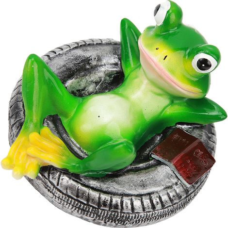 Décorations pour bassin à grenouilles - Statue de grenouille flottante en résine colorée et facile à faire flotter, idéale pour la maison, le jardin ou la cour. Grenouille allongée sur le pont. (1/5)