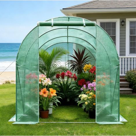 REDOM Invernadero de jardín (300x200x190 cm), puerta con cremallera y 6 ventanas, acero y polietileno verde (1/5)