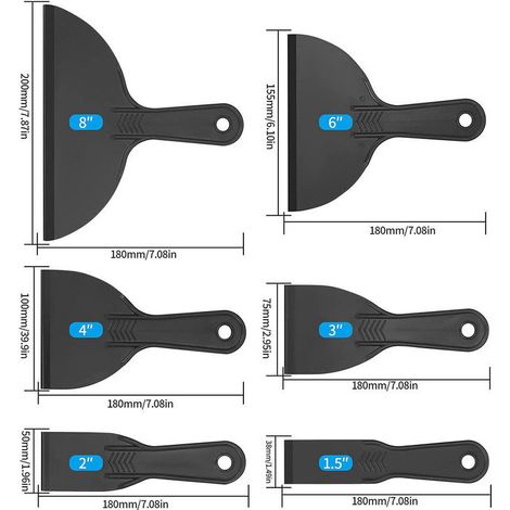6 Pièces Couteau à Mastic, Spatules Plastique, Outil de Grattoir de Peinture pour Décalcomanies, Papier Peint, Pâtisserie Voiture - 1.5/2/3/4/6/8 Pouces