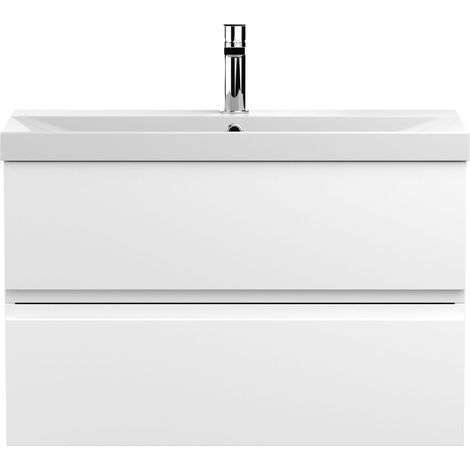 Mavesyn Contemporary 2 Drawer Wall Hung Vanity Unit with Thin Edge Basin, Satin White, 800mm