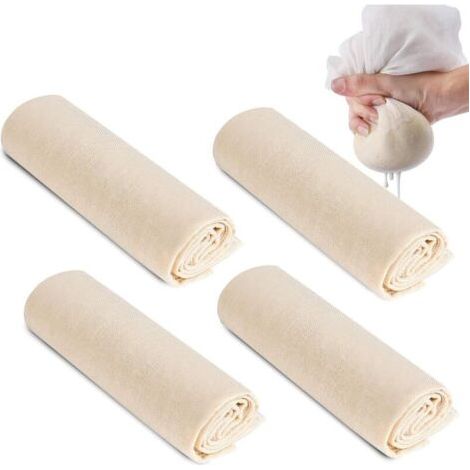 Toile à Fromage, Étamine Alimentaire 4 Pièces Tissu Filtrant en Coton Réutilisable Mousseline Cuisine Lavable Chiffon à Fromage pour Filtrer Tofu Jus Thé et Lait, 60 x 60cm