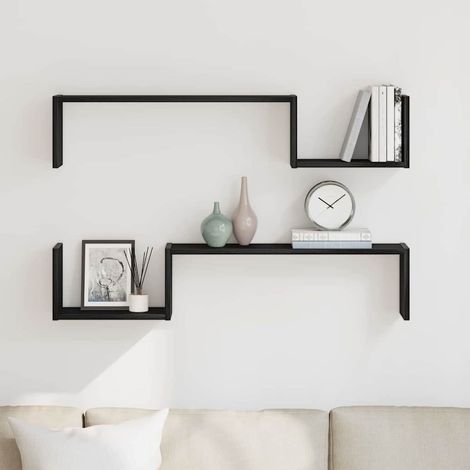 Étagère Murale avec étagère 2 pcs-Étagère flottante-Étagère Suspendue Chêne noir 100 x 15 x 20 cm 148569 (1/5)