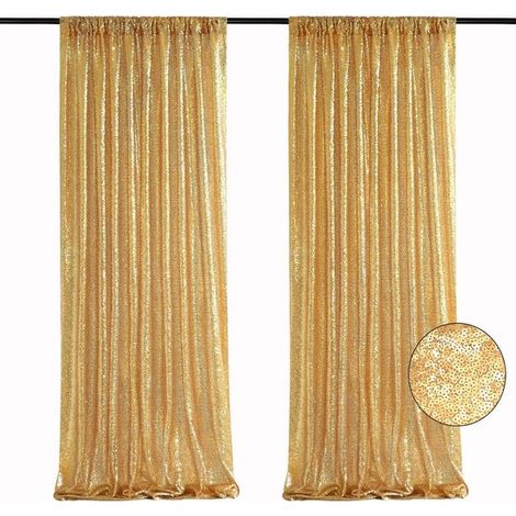 Lot de 2 rideaux fond doré – 60x240 cm – Paillettes – Mariage, anniversaire, Noël – Photographie et fête (1/5)