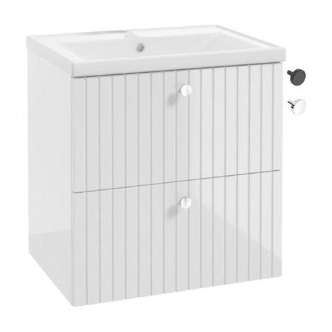 Badezimmerschrank mit Waschbecken, geriffelt, 60 cm, Weißglanz, Rietti-Lamellen