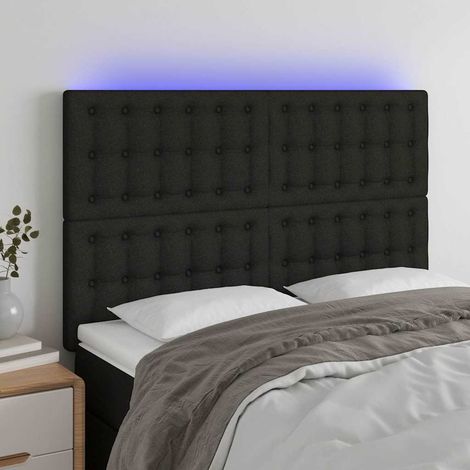 vidaXL Cabecero con luces LED tela negro 144x5x118/128 cm (1/5)