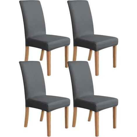 4 housses extensibles pour chaises, gris, élastique polyester, universelles, salle à manger et salon (1/4)