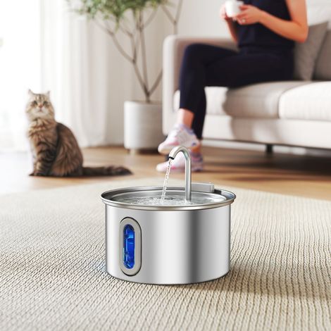Stainless Steel Cat Water Fountain 2.5L with Filtration System - Ultra-Quiet Design and LED Water Level Indicator for Healthy Hydration (1/5)