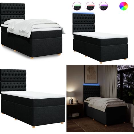 Sommier à lattes de lit avec matelas Noir 100x200 cm Tissu - Lit Double - Lit Design - Lit Moderne - Lit Avec Éclairage Led - Matelas À Ressorts Ensachés - Home & Living (1/5)