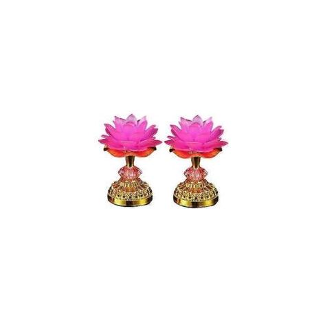 Set mit 2 buddhistischen LED-Lampen in Lotusform, netz- oder batteriebetrieben, europäischer Stecker. – Crezuo (1/5)