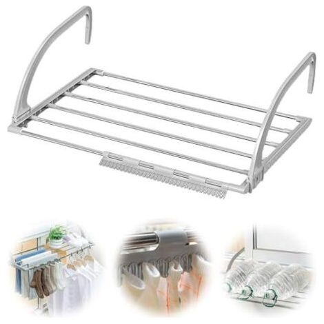 Étendoir à linge extensible de 44 à 76 cm, en acier inoxydable et plastique, porte-serviettes, étendoir pour radiateur, intérieur/extérieur, séchoir suspendu (1/5)