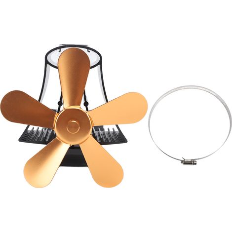 Magnetic Wall Mounted Fireplace Fan Silent Operation 5 Blade Heat Powered Wood Stove Fan Log Wood Burner Gold