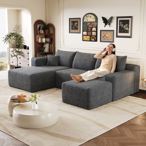 Canapé cloud L 241 cm, assise profonde, design moderne minimaliste, canapé salon sans montage, gris foncé (1/5)